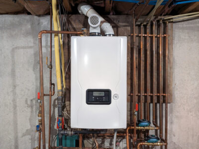 water heater in the basement of a home in the North Bay Area